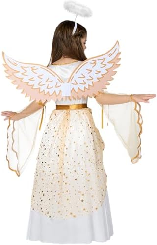 Spooktacular Creations Halloween Angel Costume for Girls, Golden White Angel Dress for Kids for Halloween Role Play Themed Party (Large, 10-12 yrs)