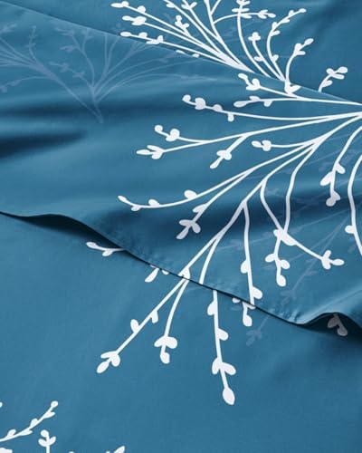 Twin XL 3 Piece Floral Sheet Set - Soft, Breathable & Cooling - Sea Spray