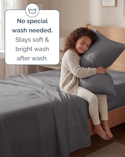 Twin Size 3 Piece Sheet Set - Comfy Breathable & Cooling Sheets - Dark Grey