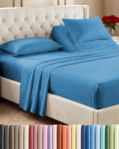Flex Top Split Head King 4 Piece Sheet Set - Soft & Breathable - Denim Blue