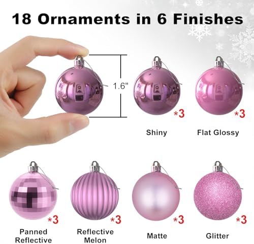 Bubblegun Pink 1.6" Small Christmas Balls Christmas Tree Decoration Ornaments Shatterproof Hanging Balls for Birthday Halloween Holiday Wedding Decorations Set of 18pcs