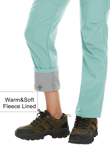 MAGCOMSEN Women's Fleece Lined Waterproof Insulated Snow Ski Pants Winter Warm Hiking Pants Outdoor Softshell