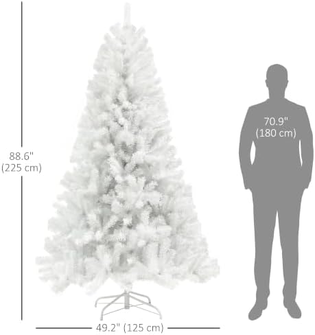 HOMCOM 7.5ft Tall Artificial Christmas Tree Unlit Auto Open White