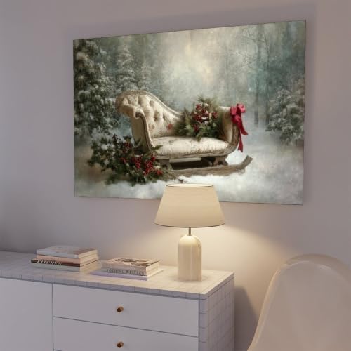 JDBeehpy Retro Christmas Sleigh Wall Art Canvas Prints Unframed 12x18inch