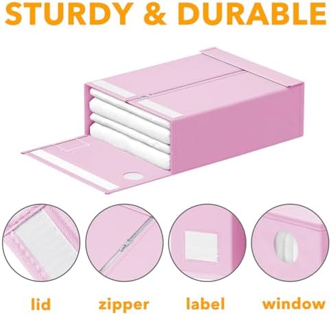 SpaceAid 4 Pack Bed Sheet Organizers and Storage, Foldable Sheet Organizer for Linen Closet, Sheets Set Folder Keeper with Window XL (Queen & King Size) Bedding Container (Pink, 4 Pack)
