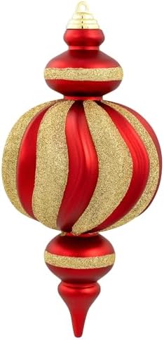 Shatterproof Commercial Size Finial Christmas Ornaments - 10" - Red and Gold - Set of 4