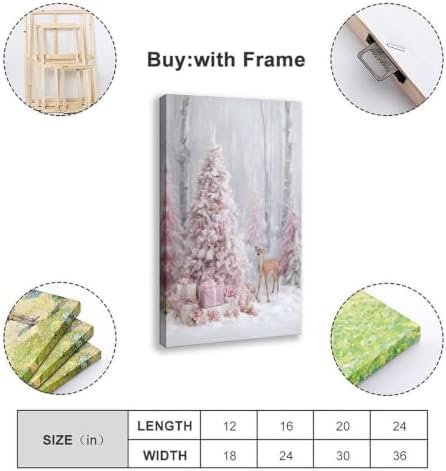 JDBeehpy Pink Christmas Tree and Gift Box Wall Art Framed 16x24inch