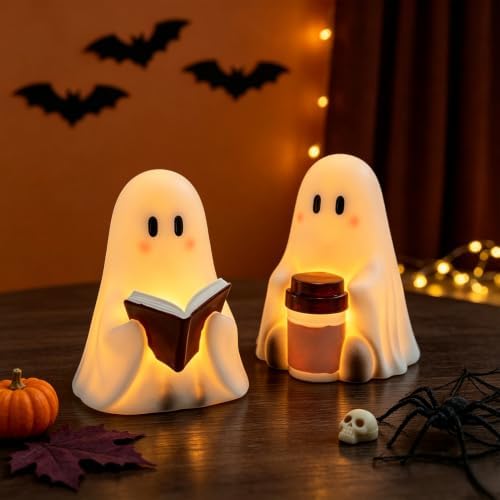 Wondise Cute Ghost Halloween Flameless Candles with 6hrs Timer