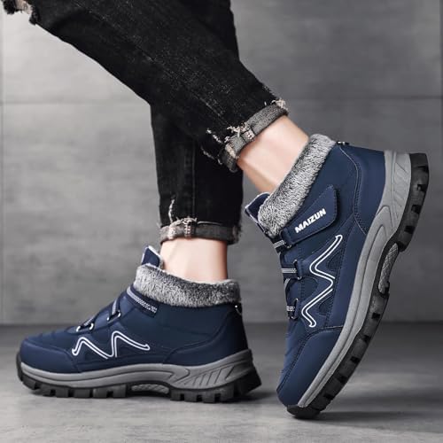 Moodeng Mens Winter Boots Casual Lightweight Snow Boots Warm Fur Lined Hiking Boots Water-Resistant Comfortable Ankle shoes Outdoor Walking