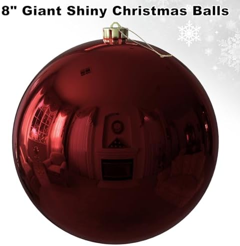 Maroon 8.0" Extra Large Christmas Balls Ornaments - Christmas Tree Decorations Shatterproof Shiny Hanging Balls for Birthday Holiday Wedding Decorations Set of 2pcs