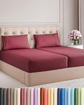 Split King Size 5 Piece Sheet Set - Breathable & Cooling Sheets - Burgundy