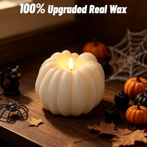 Wondise Fall Decorations Real Wax Pumpkin Candles with Remote Timer