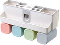 Toothbrush Rack Wall Mounted Toothbrush Holder No Punch Bathroom Shaver Storage Rack with Mouthwash Cup, Toothpaste Squeezer Kit Bathroom Toothbrush Holder(B)