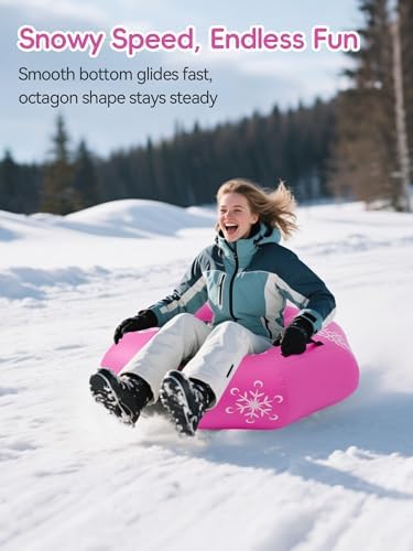 42" Heavy Duty Inflatable Snow Tube 1 Pack for Adults, Stable Octagonal Snow Tube Sled with Handles Tow Strap Repair Kit Thickened PVC, Outdoor Winter for Sledding