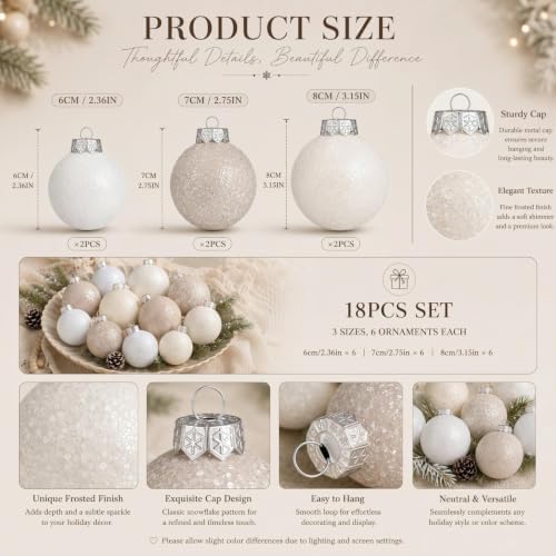 Yunlly 18 Pcs Neutral Sugar Christmas Ornaments Glitter Xmas Tree Decor