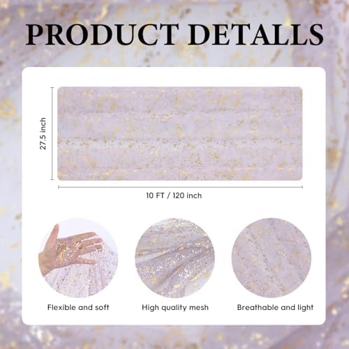 Artoid Mode 10Pcs Grayish Purple Gauze Gold Table Runner 10FT, Glitter Metallic Foil Sheer Dining Wedding Anniversary Holiday Table Decor for Home Party