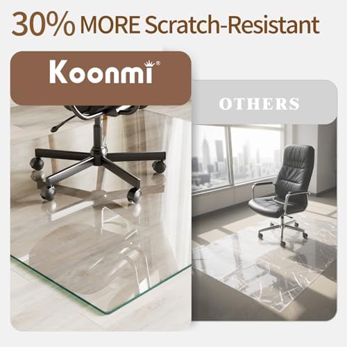 Koonmi Tempered Glass Chair Mat 72"x48" - Premium Office Chair Mat for Hardwood Floors & Low-Pile Carpet with 4 Non-Slip Pads - Thick Scratch-Resistant Surface