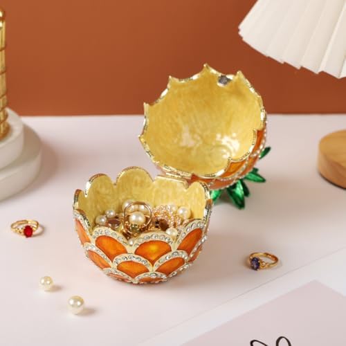 Lucky Pineapple Trinket Boxes Hinged Hand-Painted Jewelry Box with Rhinestones Enamel Fruit Style Ornament Christmas Gift for Women(Brown)