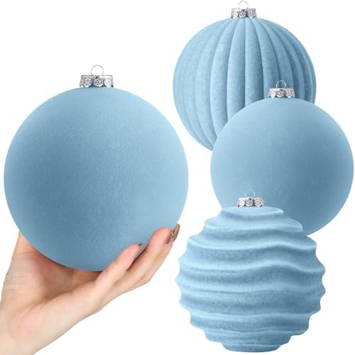 Syhood 4 Pcs 6 Inch Velvet Christmas Balls Large Ornaments, Dusty Blue