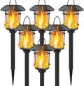 Dynaming 6 Pack Solar Flame Torch Lights Outdoor, Halloween Dual Use Flickering Flame Garden Light, Christmas Hanging Lanterns, Auto On/Off & Waterproof Lighting for Lawn Patio Yard Walkway Driveway