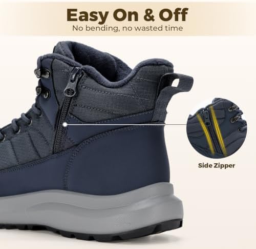 FitVille Men's Winter Boots Extra Wide, Water Resistant with Side Zipper, Non-Slip Warm Insulated Snow Outdoor Boots, Easy On/Off Comfortable