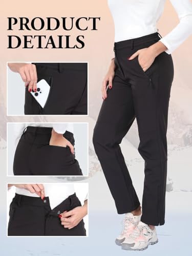 Womens Snow Ski Pants Waterproof Fleece Lined Insulated Softshell Warm Pants for Winter Hiking Outdoor