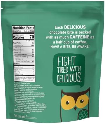 AWAKE - Caffeinated Chocolate Bites - Mint Dark Chocolate, 50 pieces - 50mg Caffeine - Individually Wrapped Energy Bites - Coffee Alternative - Fairtrade, Gluten Free, Non GMO - 0.48oz