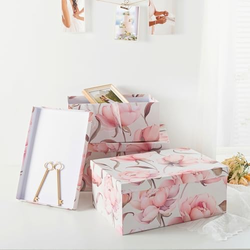 Soul & Lane - Peonies Paradise Decorative Storage Boxes with Lids, Set of 3