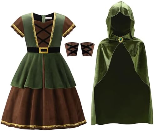 ReliBeauty Archer Costume Girls Huntress Costume for Girls with Cape,Green