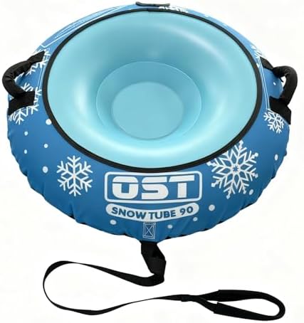 OST Inflatable Snow Tubes for Kids & Adults, Heavy Duty Snow Sled with Premium Canvas Cover, Smooth Bottom, Cold-Resistant PVC, Outdoor Sled Toys for Winter Fun
