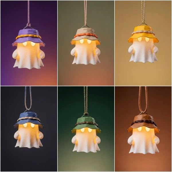 Cute Camping Ghost Night Light, Ghost Squad 3D Printed Lantern Shade Set, Cute Home Decor Squishy Lamp, for Birthday Halloween Decorations ，A