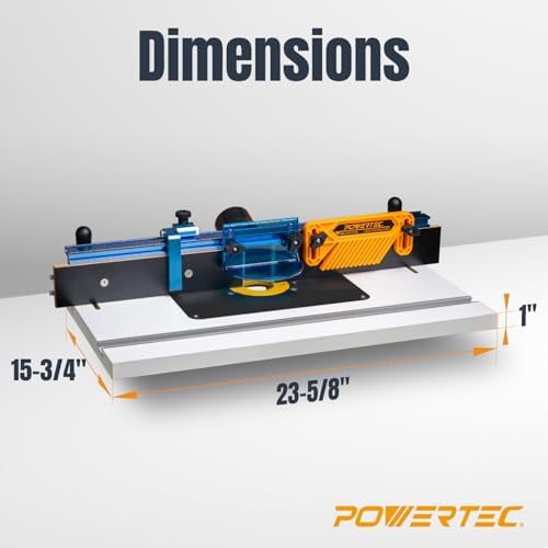POWERTEC Benchtop Router Table with Steel Stand and Adjustable Fence – 24" x 16" MDF Laminated Top, Insert Plate, 2-1/2" Dust Port, Fence Stop, Featherboard & Additional Accessories (71402V)