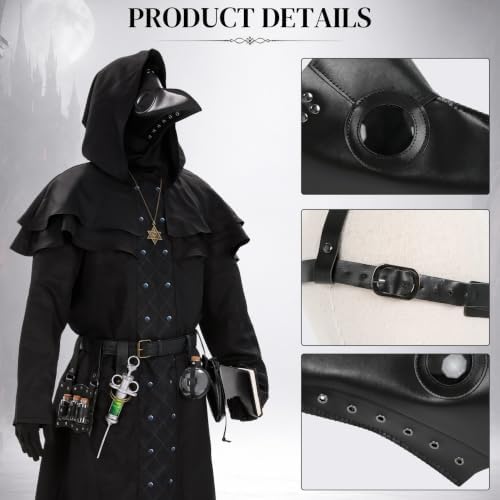 Adult Plague Doctor Costume Set for Men Renaissance Medieval Costumes with Accessories for Halloween Cosplay