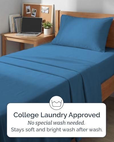 Twin XL Size 3 Piece Sheet Set - Breathable & Cooling Sheets - Denim Blue
