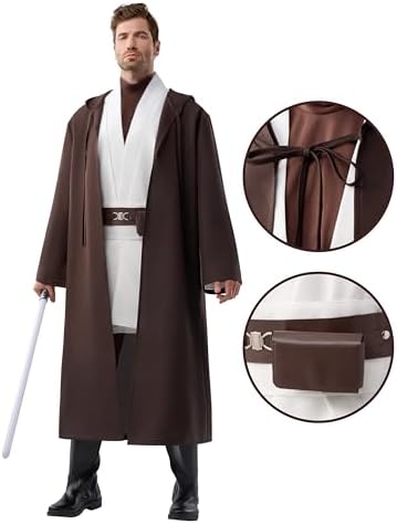 Spooktacular Creations Halloween Mens Tunic Hooded Cloak, Knight Costume Men, Tunic Hooded Robe with Pants for Halloween
