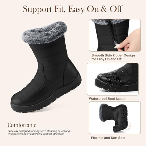 SHIBEVER Women Winter Snow Boots: Waterproof Fur Insulated Warm Ankle Boot