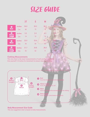 Spooktacular Creations Girls Light Up Witch Costume, Kids Witch Costume with Hat and Broom for Toddler Halloween Dress Party