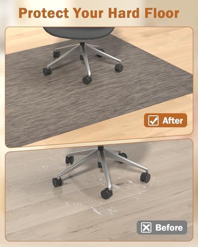 Blvornl Office Chair Mat for Hardwood Floor, 45"*53.1" Desk Computer Chair Mat for Hard Wood, Large Anti-Slip Hard Floor Protector Rolling Chair Mat, PVC Mat Desk Rug for Office and Home Dark Brown