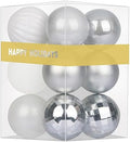 White & Silver 1.6" Small Christmas Balls Christmas Tree Decoration Ornaments Shatterproof Hanging Balls for Birthday Halloween Holiday Wedding Decorations Set of 12pcs