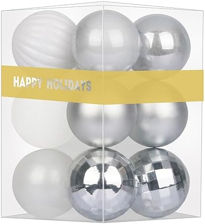 White & Silver 1.6" Small Christmas Balls Christmas Tree Decoration Ornaments Shatterproof Hanging Balls for Birthday Halloween Holiday Wedding Decorations Set of 12pcs
