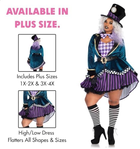Leg Avenue Mad Hatter Costume with Dress, Jacket, Belt, Bow, Hat