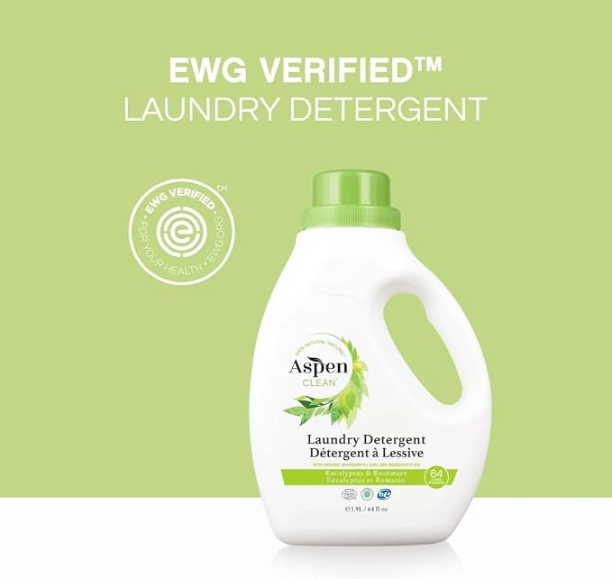 AspenClean | HE Liquid Laundry Detergent | Eucalyptus and Rosemary | Non - Toxic | 100% Natural | EWG Verified | Safe for Babies, Pets & Kids | 64 fl oz