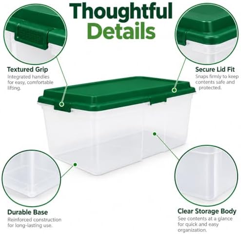 113 Qt Christmas Storage Bins with Lids, 4 Pack Clear Plastic Containers