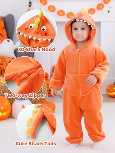 LOLANTA Boys' Girls' Dinosaur Shark Costume Flannel Jumpsuits Animal Onesie