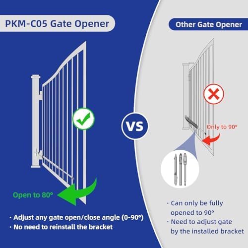 X X-HOUSE PKM-C05 Automatic Gate Opener Kit with Remote Control Kit for Medium Duty Single Swing Gates, 24V Motor Electric Gate Opener for Single Swing Gates up to 770 lbs Arm AC Powered