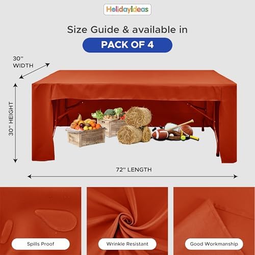 HolidayIdeas 4-Pack 6ft Rust 3-Sided Fitted Tablecloth for Fall