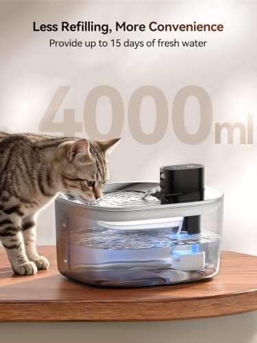 Cordless Cat Water Fountain, Battery Operated, 4L/135fl oz Stainless Steel Pet Water Fountain for Cats Dogs with Motion Sensor, Ultra Quiet Cat Drinking Fountain with 6 Filters (YPD-C004S)