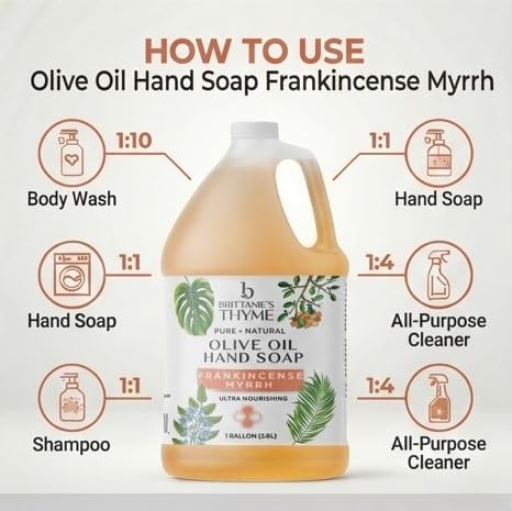 Brittanie's Pure Organic Castile Liquid Olive Oil Soap Refill, Frankincense, 1 Gallon | Face, Body Wash, Dishes, Pets & Laundry | Vegan & Gluten Free Non-GMO