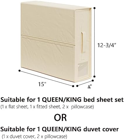 SheetCube Bed Sheet Organizers and Storage 4 Pack, Foldable Linen Closet Organizer with Window and Label, Bedding Folder Storage Box Container for Blanket, Duvet Cover Set, Bed Sheet Set - Beige