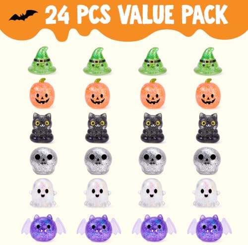 JOYIN 24 PCS Halloween Mini Glitter Squishy Toys, Slow Rising Squishy Toys, Anxiety Relief Stress Balls, Sensory Toy for Kids Teens, Party Favors, Trick or Treating, Classroom Prize